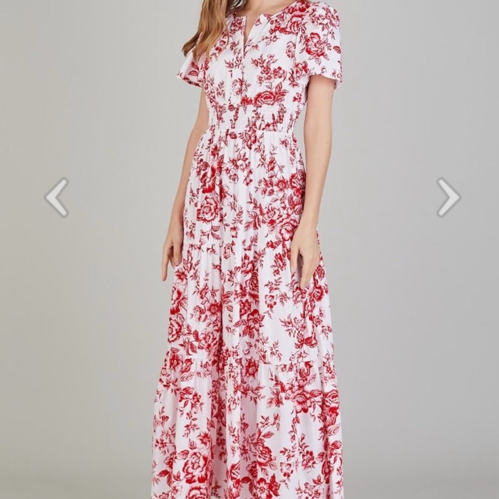 Chicwish Red and White Puff Sleeve Maxi Sundress